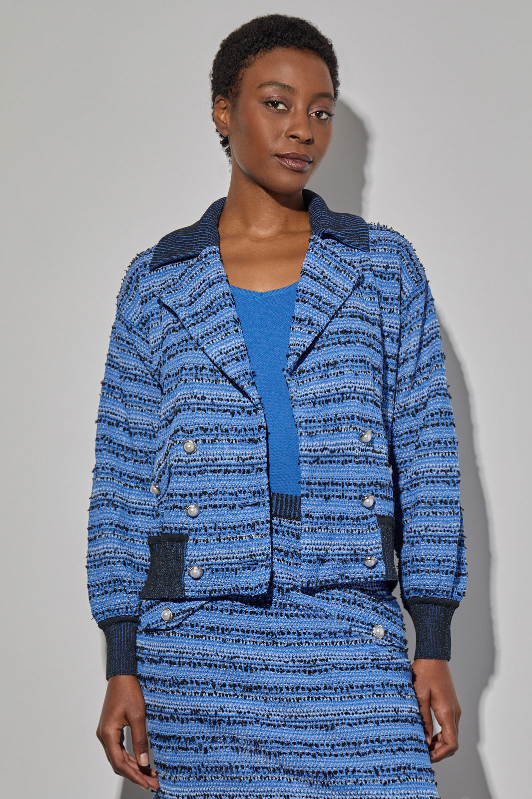 Eyelash Tweed Knit Bomber Jacket | Ming Wang