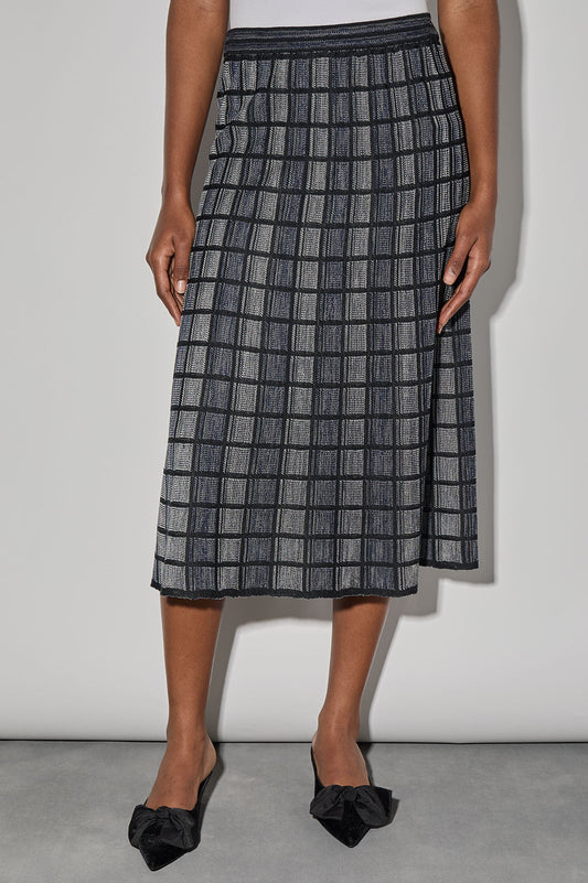 Melange Knit A-Line Midi Skirt, Regatta/Limestone/Black | Ming Wang